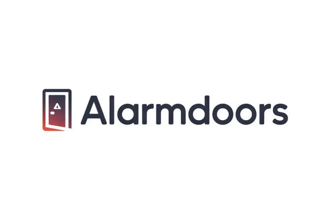 Image of the AlarmDoors.com domain website displayed on a screen, showcasing the AlarmDoors.com branding and homepage layout.