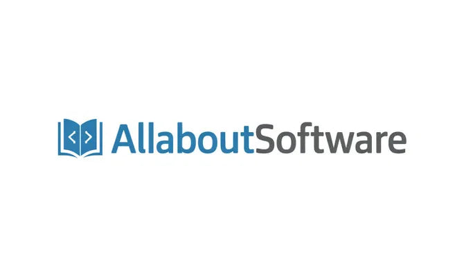 AllAboutSoftware.com domain name displayed on a web page with the Nameify branding, showcasing a professional website design.