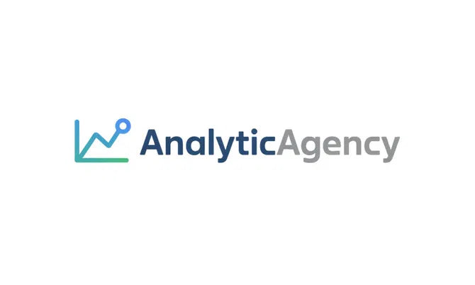 AnalyticAgency.com domain name displayed on a sleek web page, representing the Nameify brand for analytics and digital marketing.