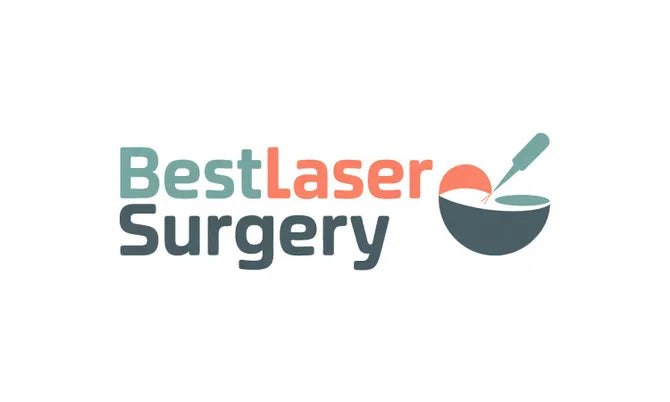 Domain name bestlasersurgery.com displayed on a clean, professional website homepage with branding and navigation elements.