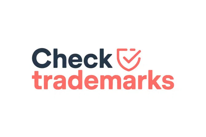 CheckTrademarks.com domain logo by Nameify featuring a sleek design with the brand name and a modern graphic element.