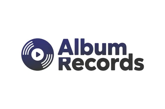 Logo image for AlbumRecords.com domain by Nameify, featuring a modern design with album-themed graphics and branding elements.