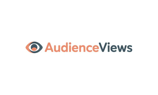 AudienceViews.com domain logo by Nameify, featuring a sleek design with the brand name and modern visual elements.