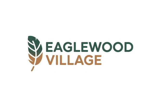EagleWoodVillage.com domain logo with Nameify branding, featuring a stylized eagle and wood-inspired design elements.