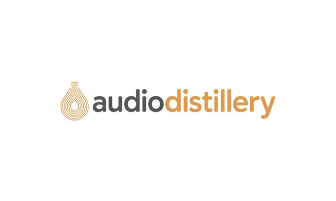 AudioDistillery.com domain logo featuring the Nameify brand, with a sleek design and modern font on a dark background.