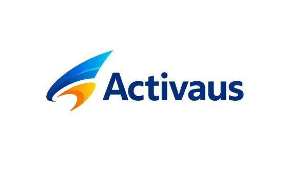 Nameify Activaus domain logo featuring a modern design on a black background