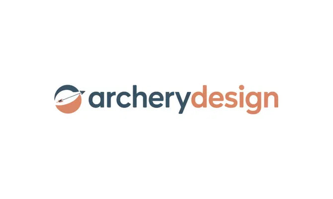 ArcheryDesign.com domain logo featuring a sleek design with the Nameify brand name and a modern archery-themed graphic.