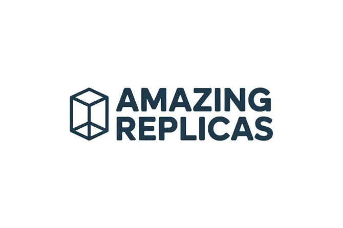 Domain name image for AmazingReplicas.com by Nameify, featuring the website's logo and branding on a clean background.