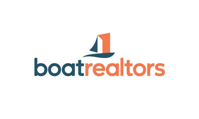 BoatRealtors.com domain logo featuring the Nameify brand, with a clean design and boat-themed graphics.