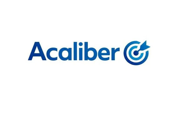 Acaliber.com domain logo with Nameify branding, displaying a sleek, modern design on a dark background.
