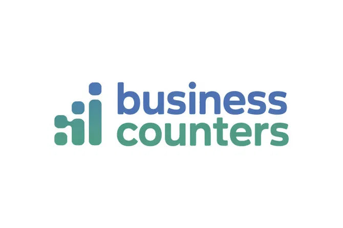 Nameify BusinessCounters.com domain logo featuring a modern design with blue and gray elements on a white background.