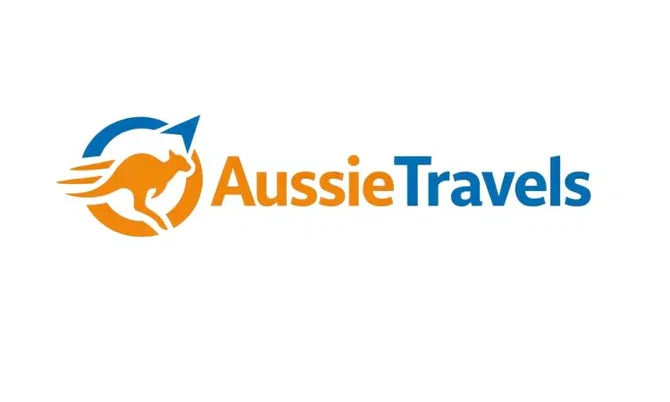 Logo image for AussieTravels.com domain, featuring the Nameify brand, with a visual design representing travel and Australia.