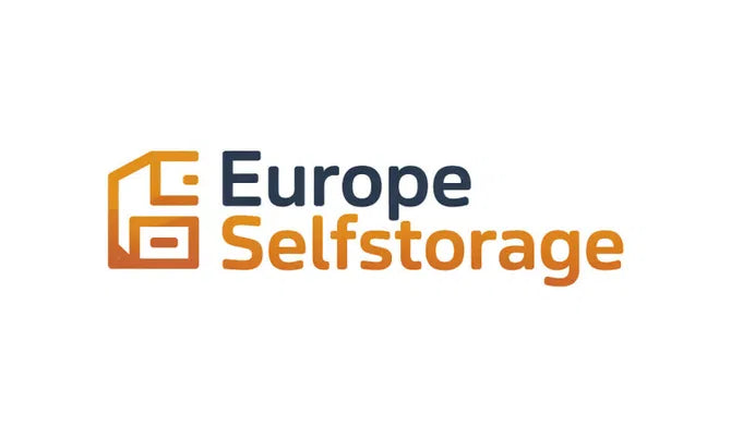 Nameify EuropeSelfStorage.com domain logo with a modern design on a white background.