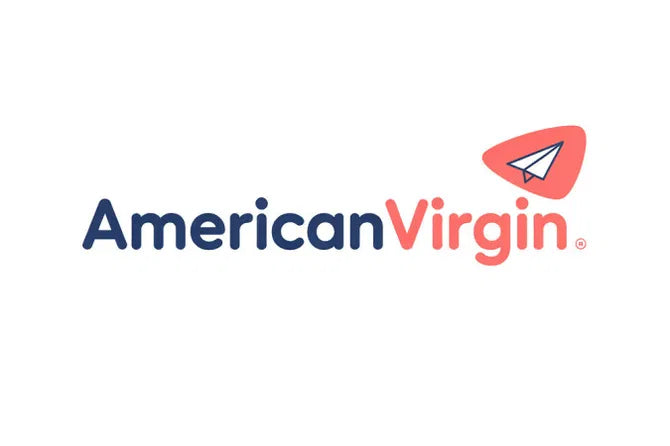 AmericanVirgin.com domain logo with Nameify branding, featuring a clean design and the website's logo on a white background.
