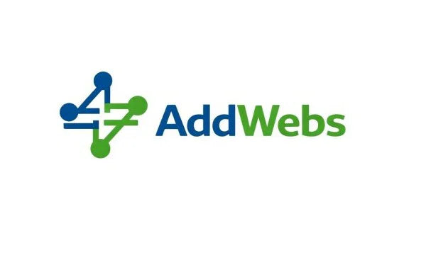 AddWebs.com domain logo by Nameify featuring a modern design with the AddWebs branding in blue and white.
