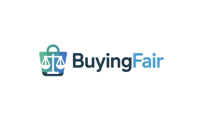 Nameify BuyingFair.com domain logo, featuring a modern robot mascot and clean design on a white background.