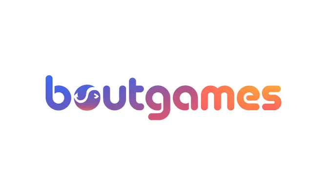 Nameify BoutGames.com domain logo featuring the brand name with a sleek, modern design on a white background.