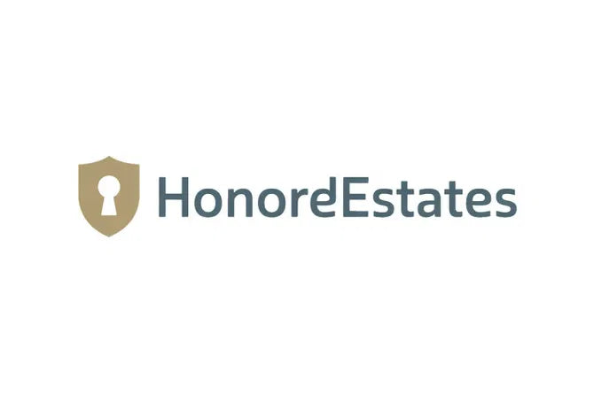 HonoredEstates.com domain logo with Nameify branding, featuring a modern design and clean typography on a dark background.