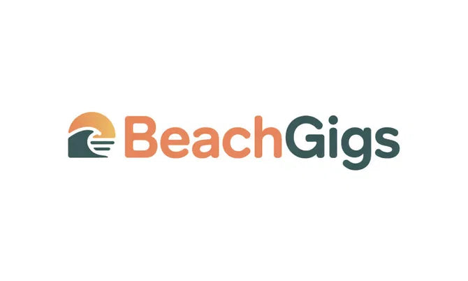 BeachGigs.com domain logo featuring the Nameify brand, with a clean design and beach-themed graphics.